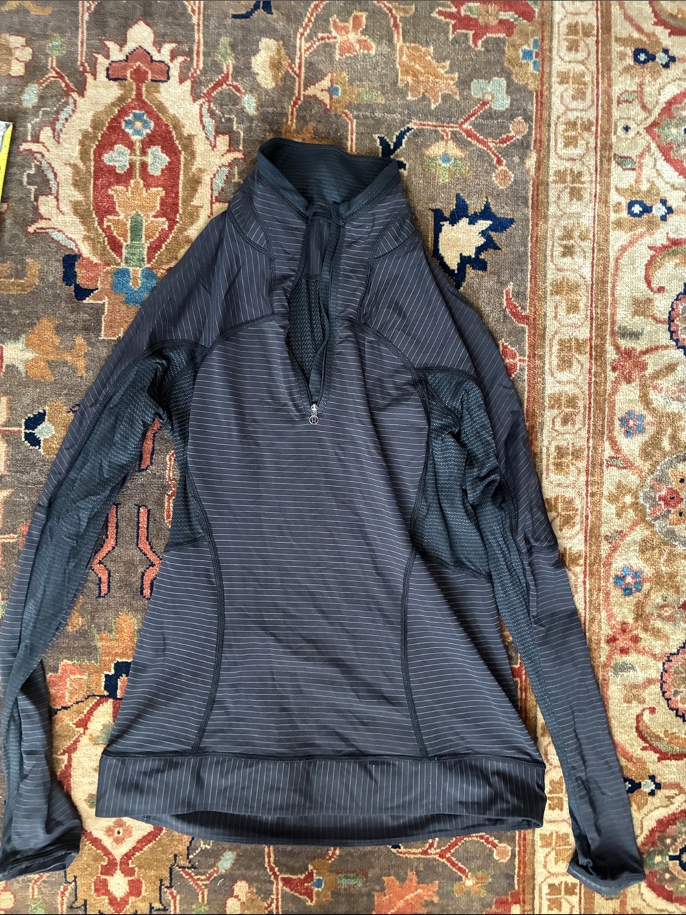 Lululemon Running Top - Black Striped Long Sleeve Pullover with Half Zip